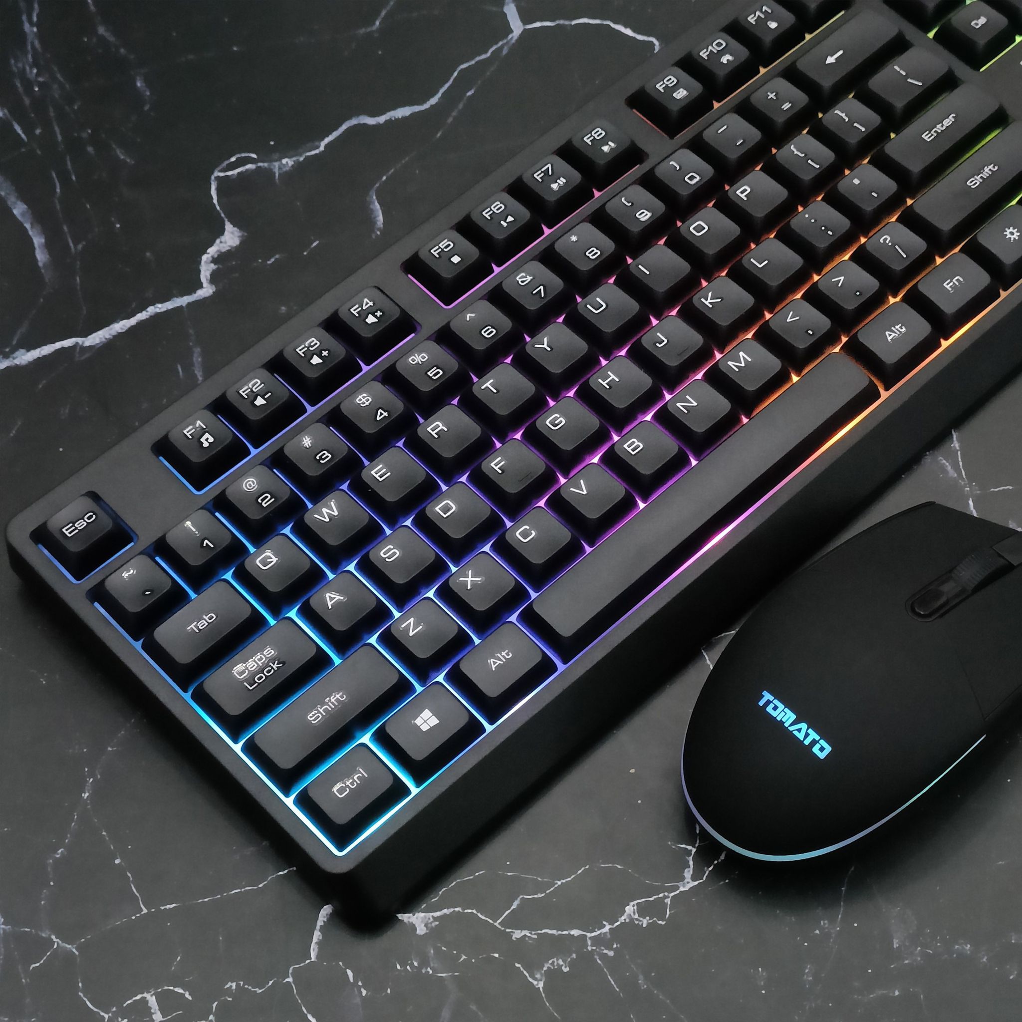 COMBO PHÍM CHUỘT GIẢ CƠ TOMATO S100 RGB ĐEN