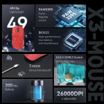 CHUỘT ATTACK SHARK X3 MULTI MODES ĐỎ (PAW3395/49G)