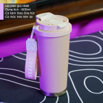 Cốc giữ nhiệt 700ml cafe văn phòng màu hồng đế vàng