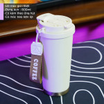 Cốc giữ nhiệt 700ml cafe văn phòng màu trắng đế vàng