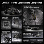 CHUỘT ATTACK SHARK X11 ULTRA CARBON FIBER MULTI MODES 8K BLACK (PAW3950MAX/63G)